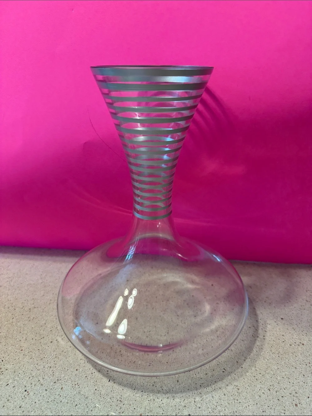 Clear Glass Wine Decanter with Silver Stripe Neck